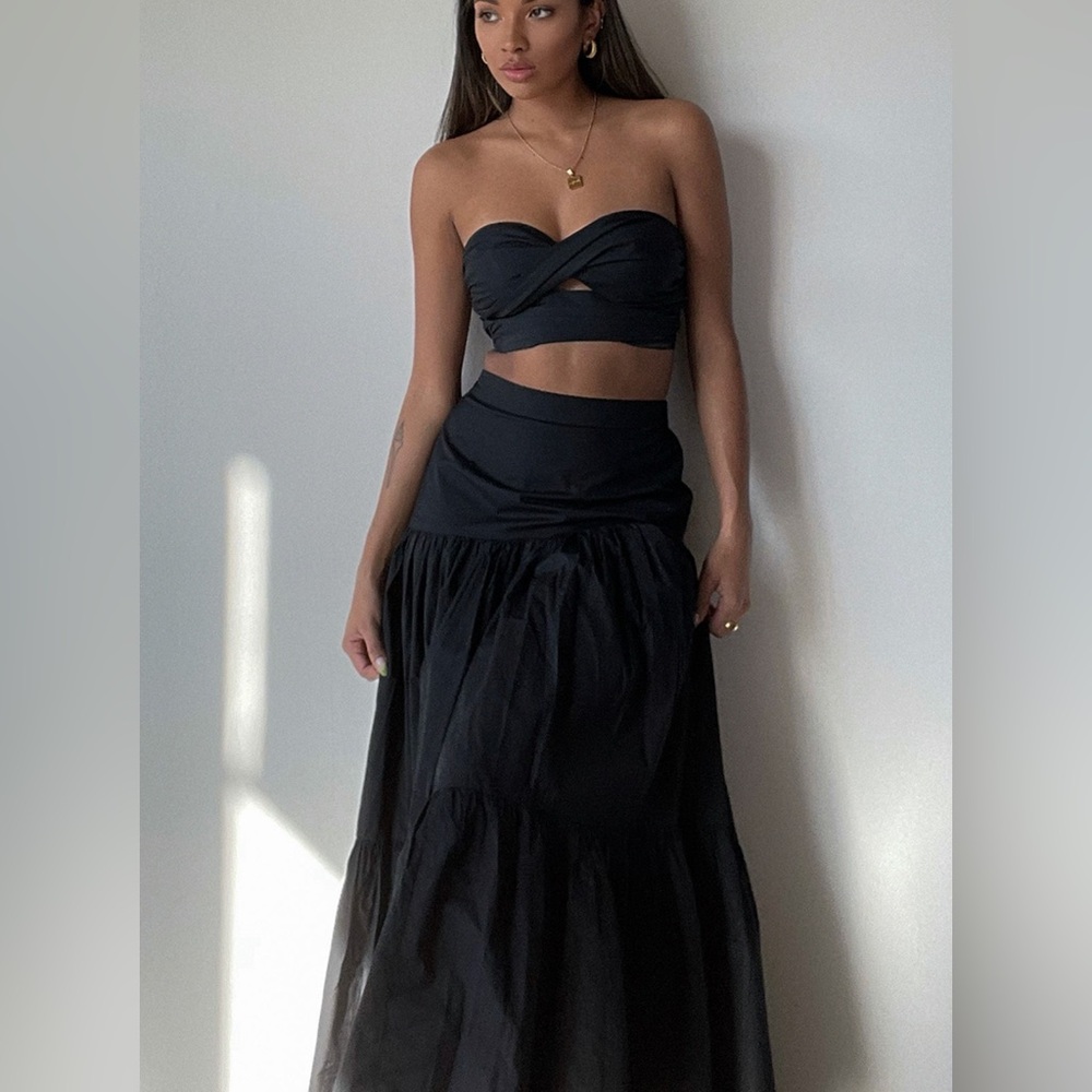 ALAYA Elegant Black  long skirt and Strapless Top